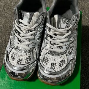 Bottega Veneta Metallic Silver and White Sneakers